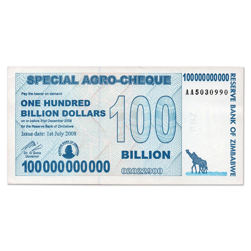 100 Billion Zimbabwe AGRO-CHEQUE CIRCULATED 2008 – Great American