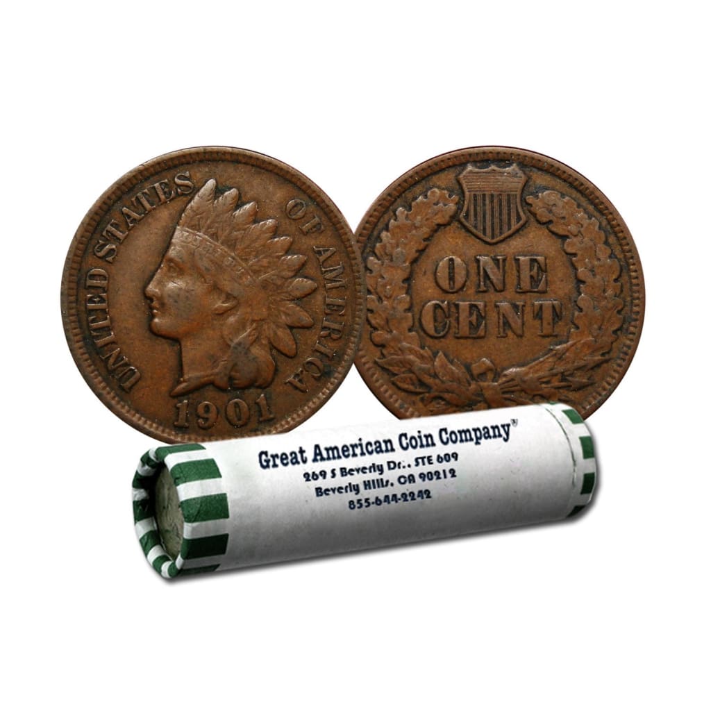 Roll of 50 Indian Head Cents in Circulated condition. – Great