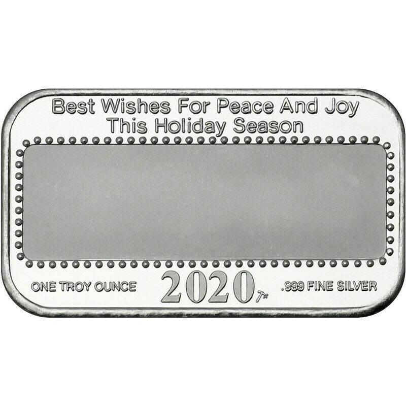 1 Ounce Silvertowne Mint .999 Silver Bar Merry Christmas Santa