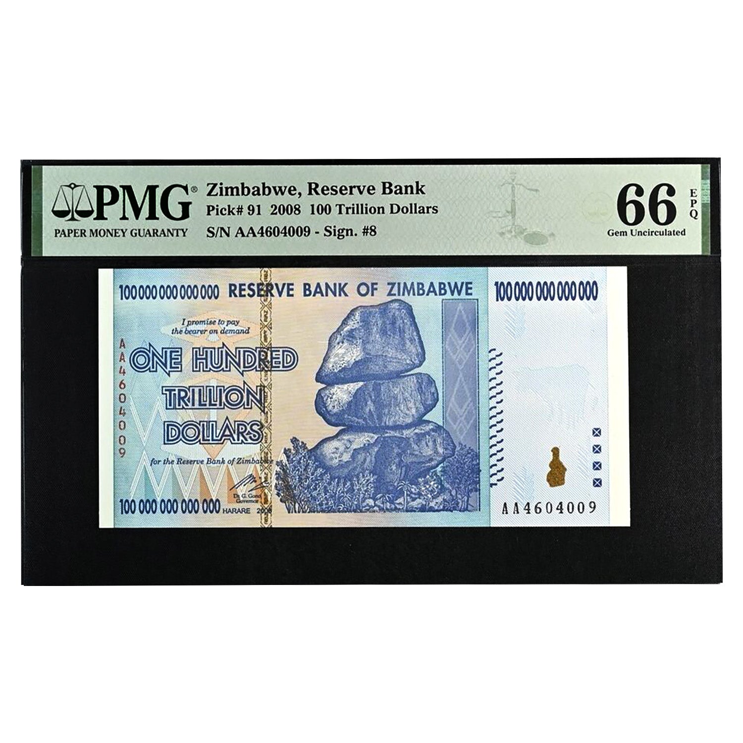 Zimbabwe 100 Trillion Banknote AA 2008 PCGS or PMG Graded 66 PPQ