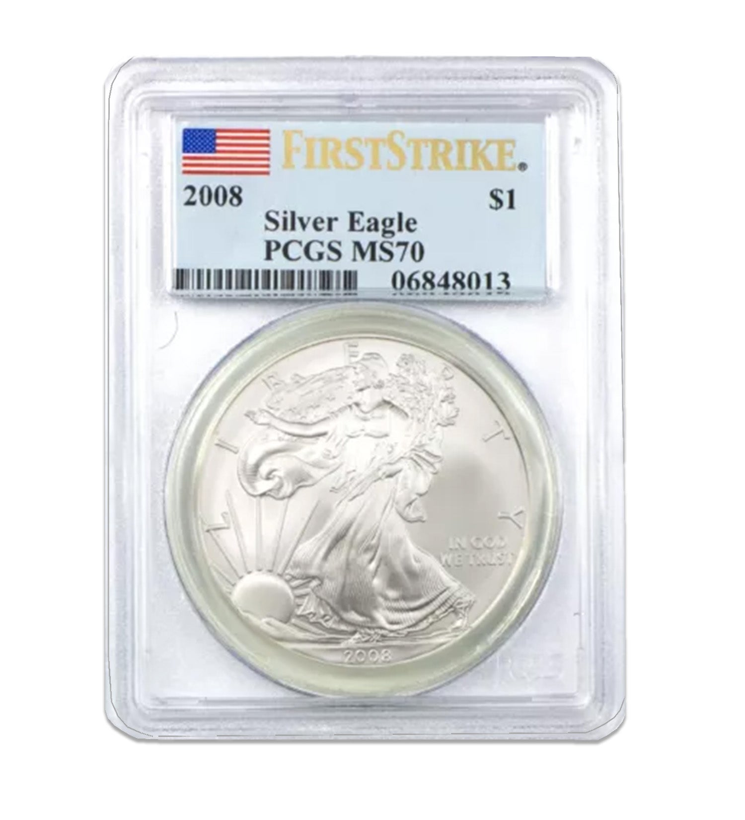 2008 $1 American Silver Eagle MS70 PCGS - First Strike