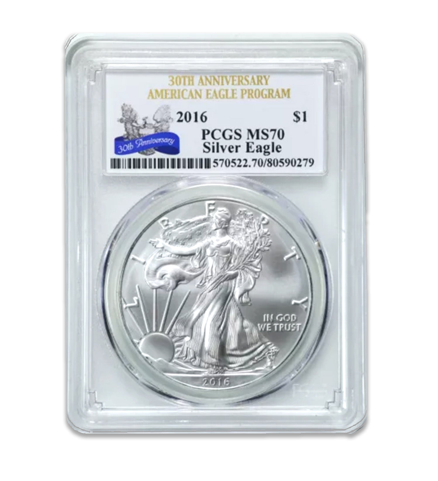 2016 $1 American Silver Eagle MS70 PCGS 30th Anniversary