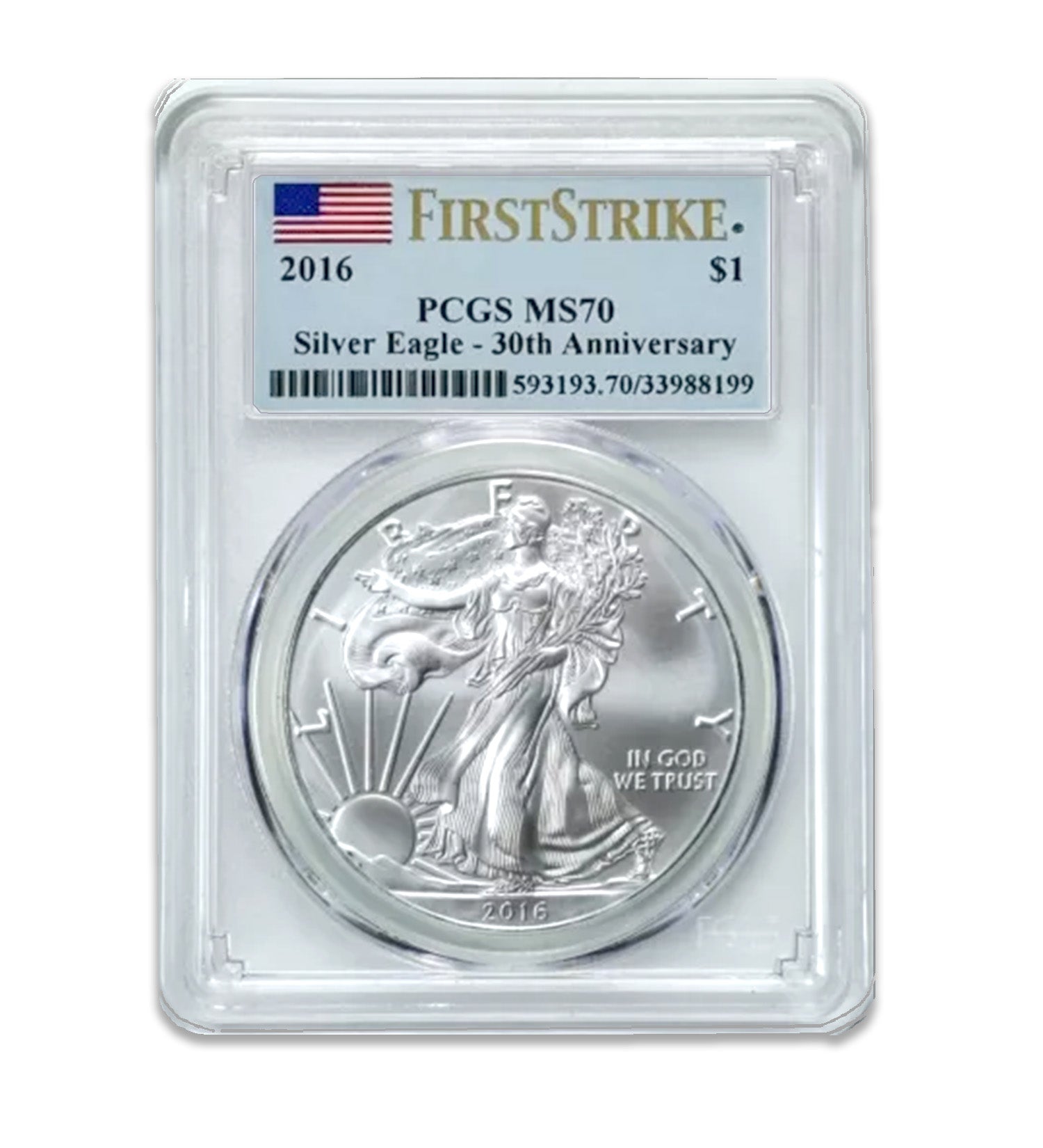 2016 $1 American Silver Eagle MS70 PCGS First Strike 30th Anniversary