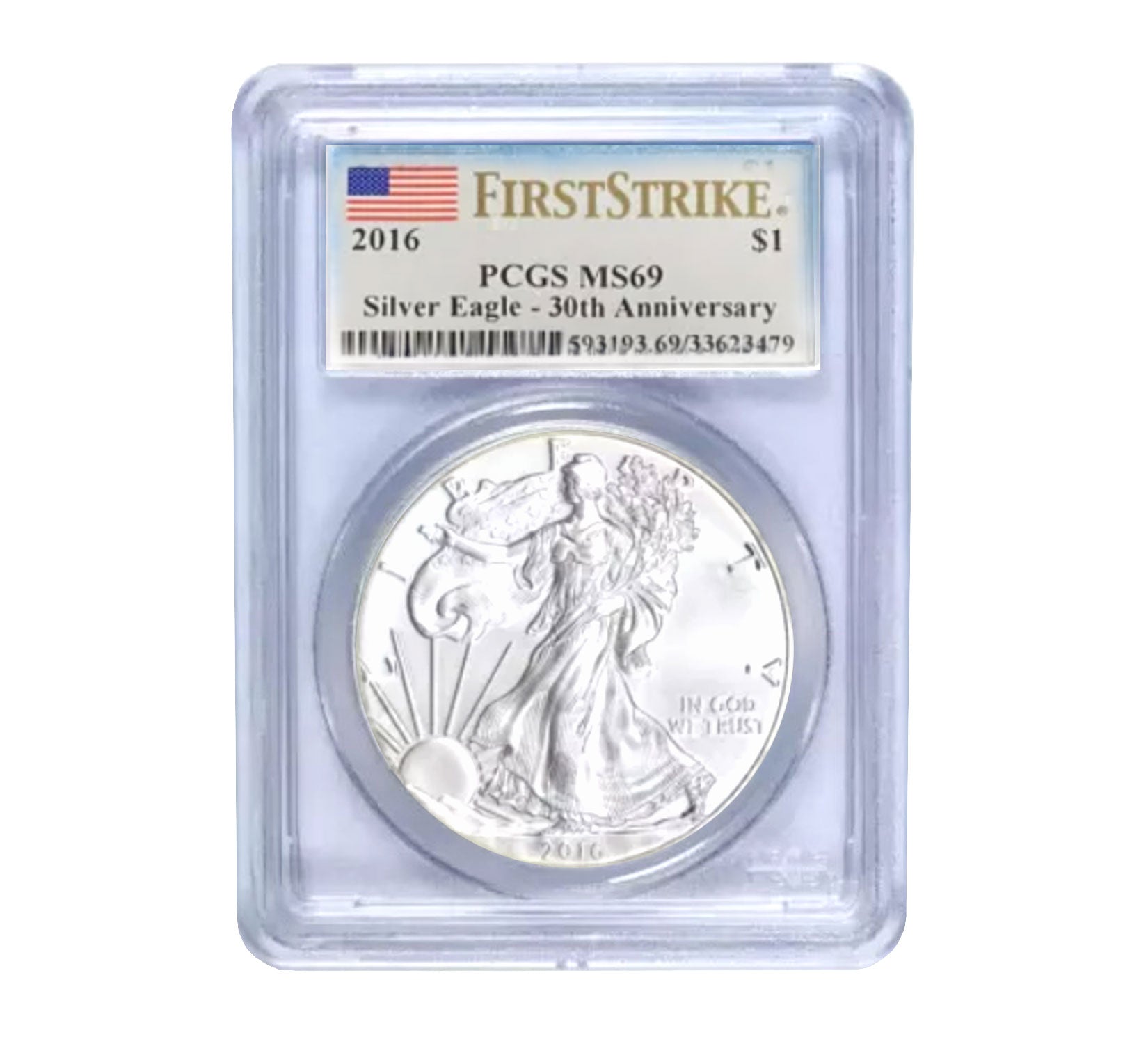 2016 $1 American Silver Eagle MS69 PCGS First Strike 30th Anniversary