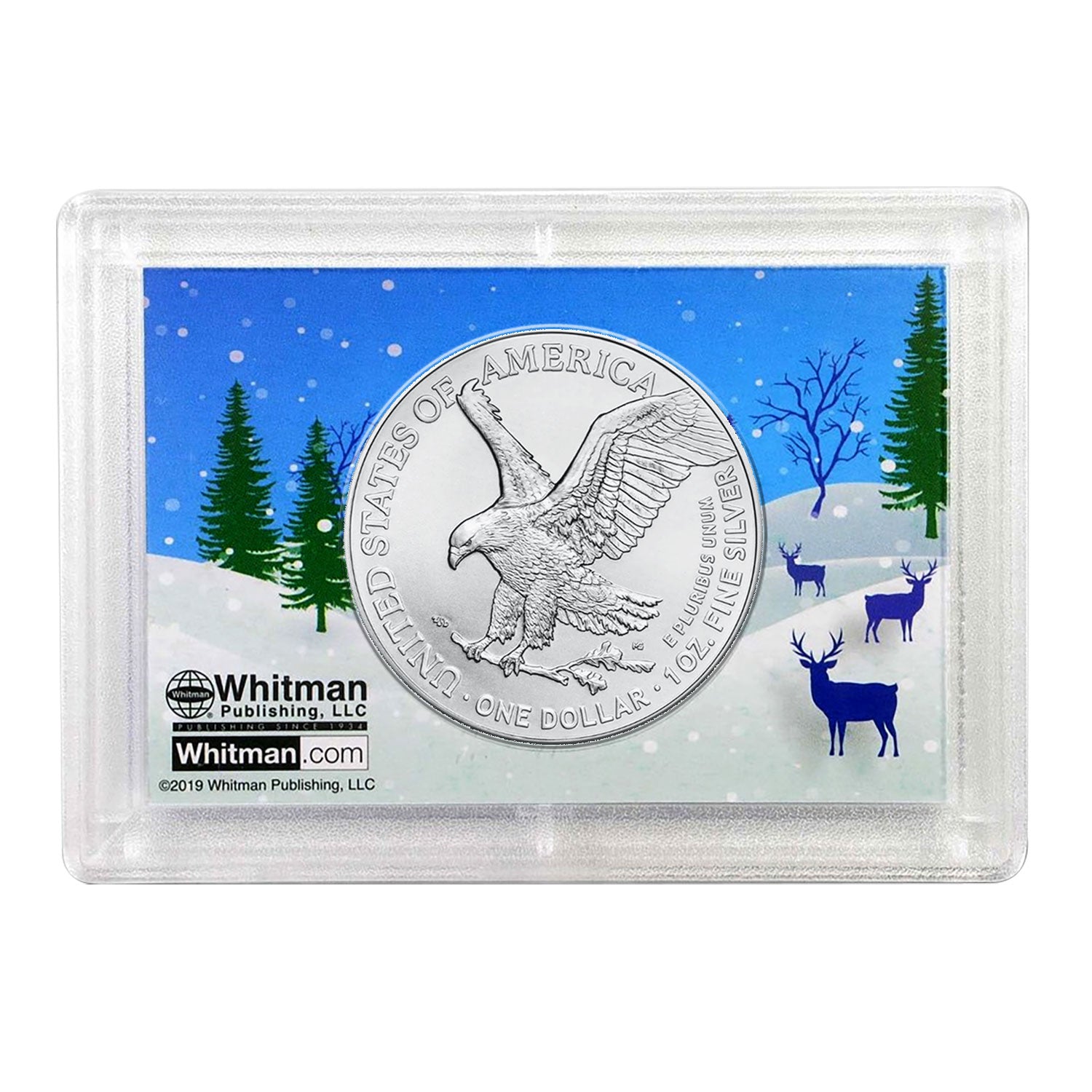 2025 $1 American Silver Eagle HE Harris Holder - Happy Holidays Deer In Snow Design