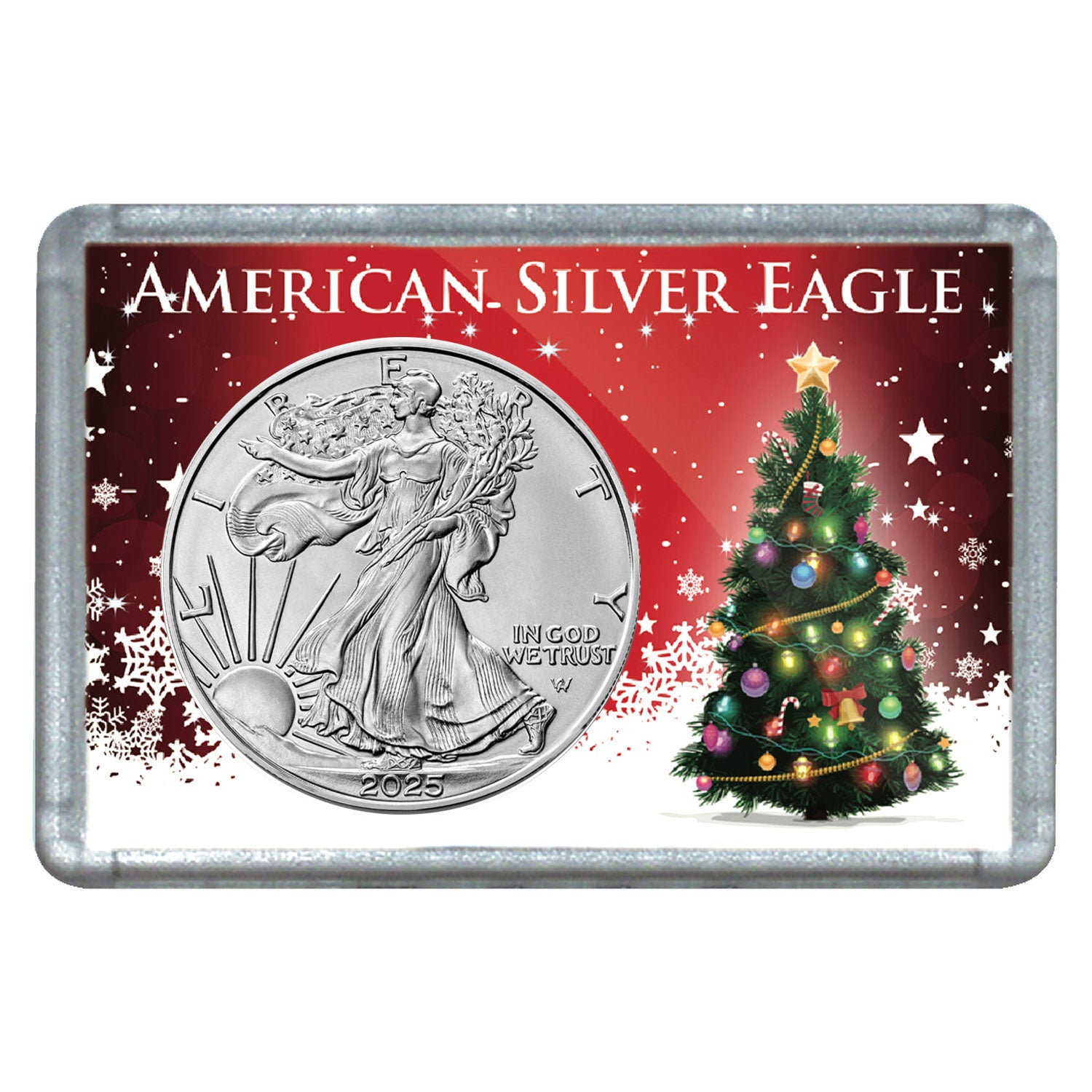 2025 $1 American Silver Eagle with Christmas Tree Holiday Gift Holder