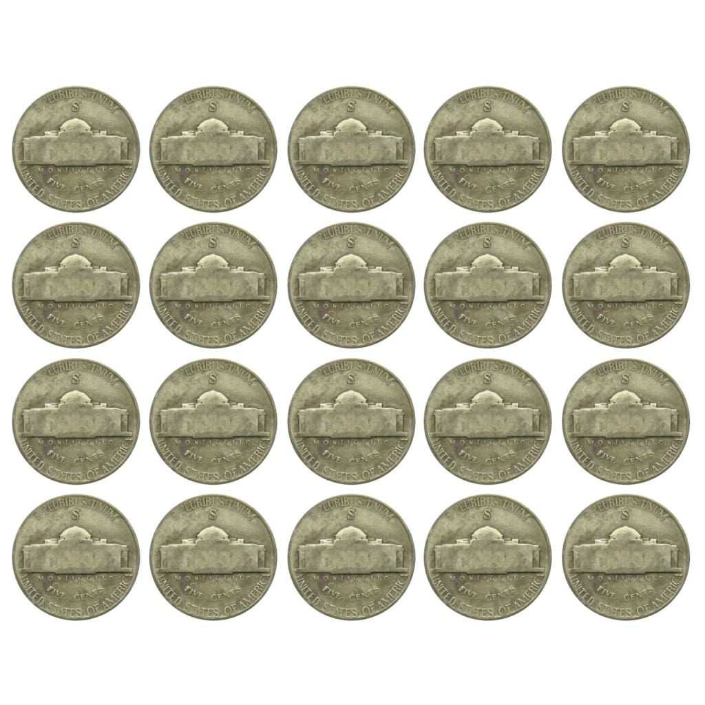 $1 Face (20 Coins) Circulated War Nickels 35% Silver (1942-1945)