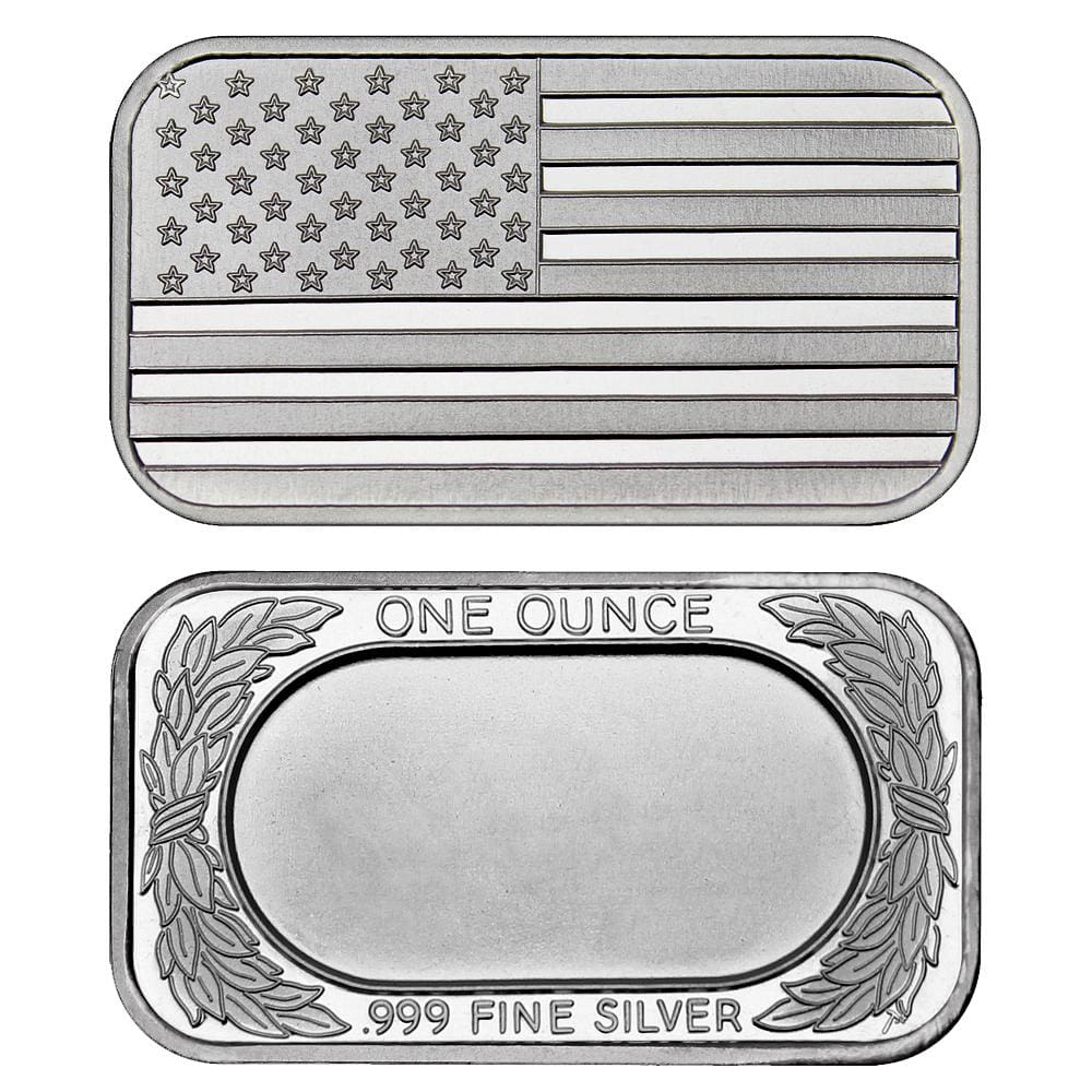 1 Ounce Silvertowne Mint .999 Silver American Flag Bar - Tophatter