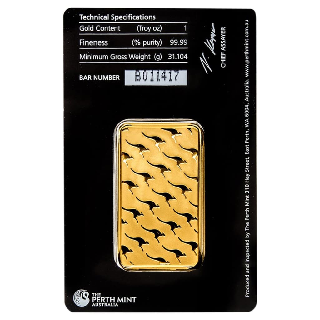 1 Oz (Ounce) .9999 Gold Bar - Perth Mint - In Assay Card