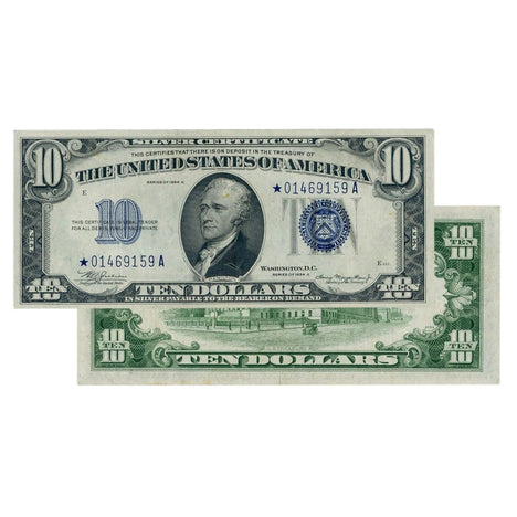 $10 - 1934 Blue Seal Silver Certificate Star Note - About Uncirculated