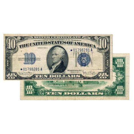 $10 - 1934 Blue Seal Silver Certificate Star Note - Extra Fine