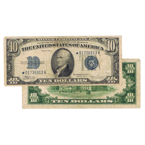 $10 - 1934 Blue Seal Silver Certificate Star Note - Very Good