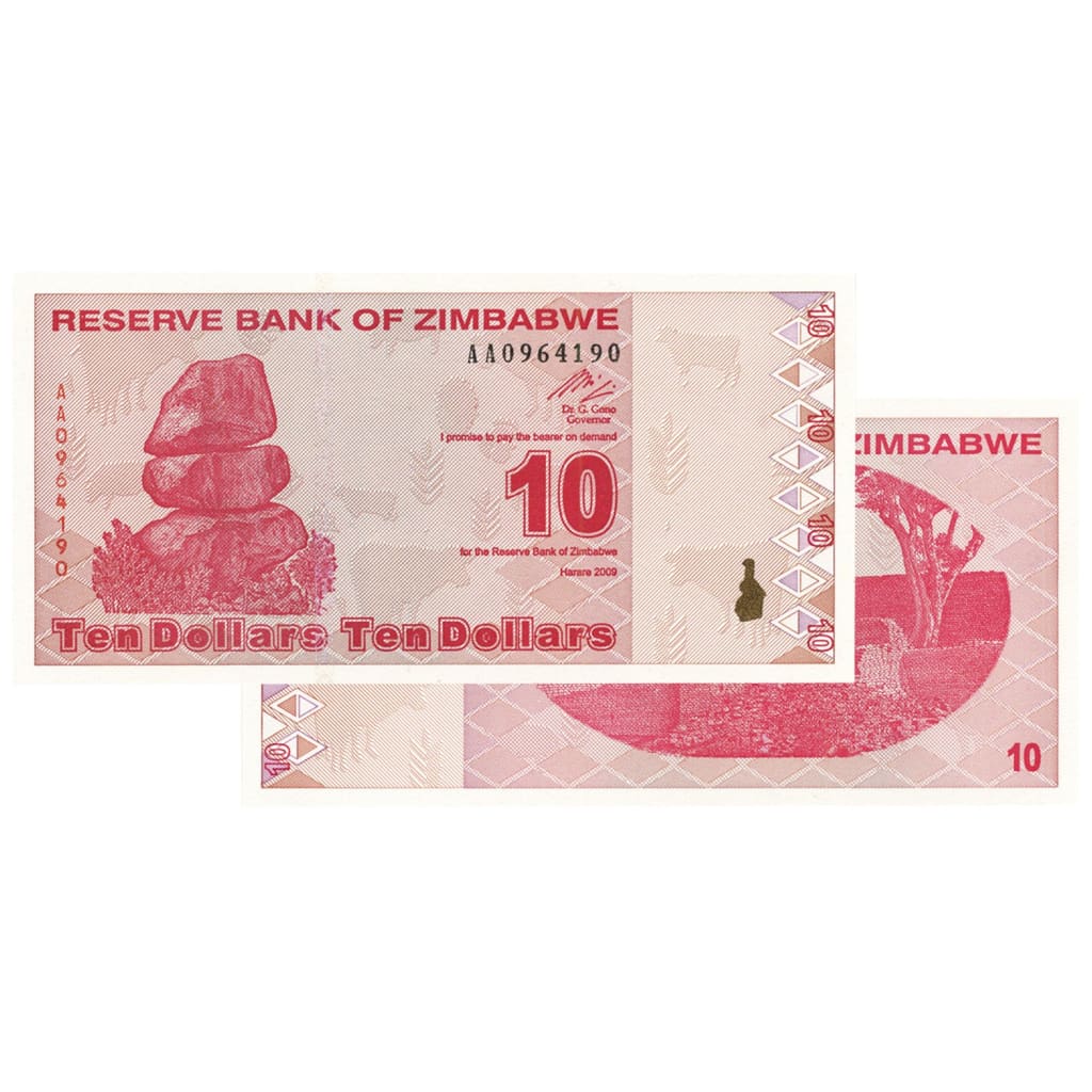 $10 Zimbabwe Banknotes 2009 AA Series Uncirculated - Low Denomination