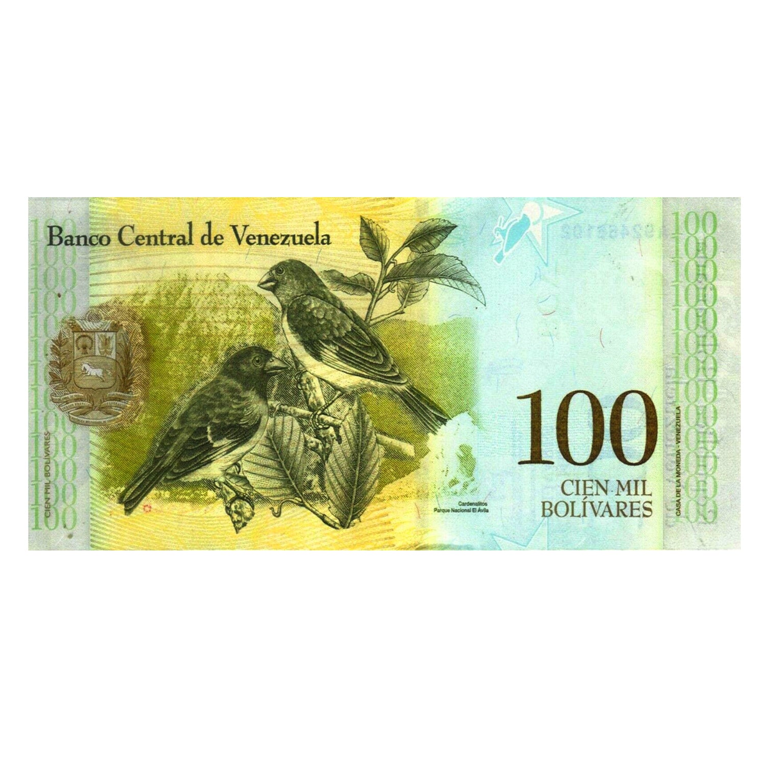 100,000 Bolivars Dated 2017 UNC Rev