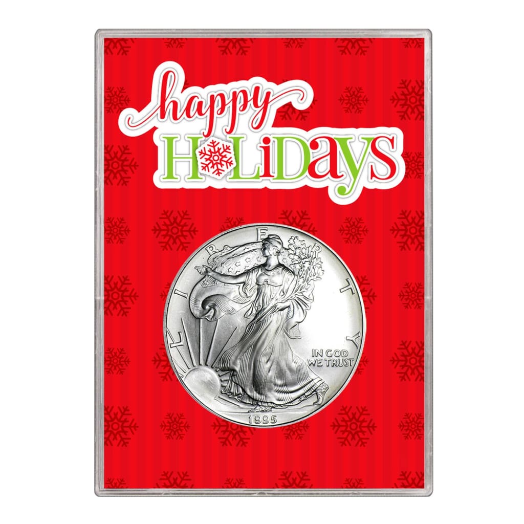 1995 $1 American Silver Eagle Gift Holder Happy Holidays Design