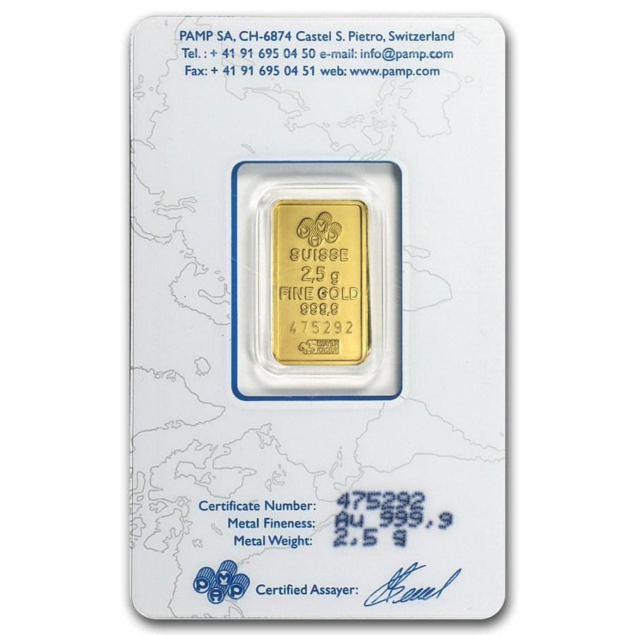 2.5 Gram .9999 Gold Bar - Pamp Suisse Fortuna