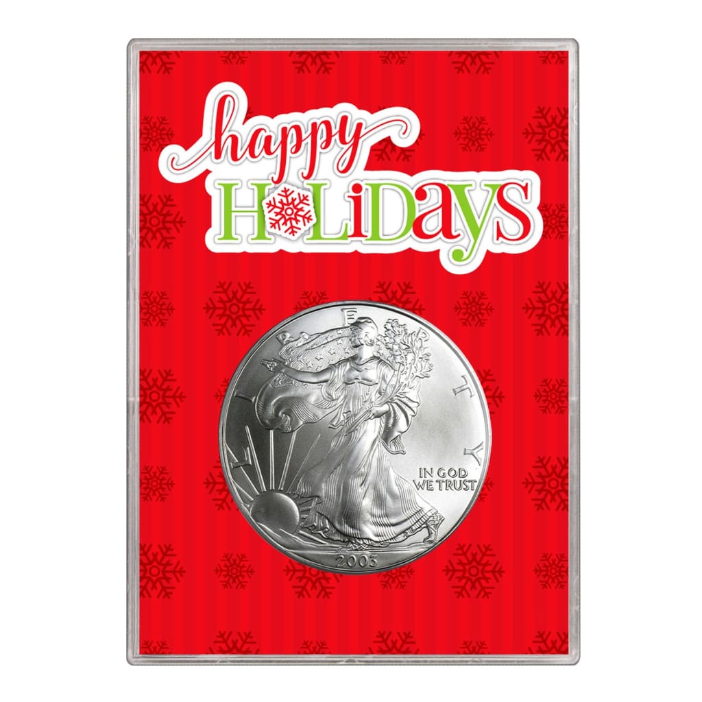 2003 $1 American Silver Eagle Gift Holder Happy Holidays Design