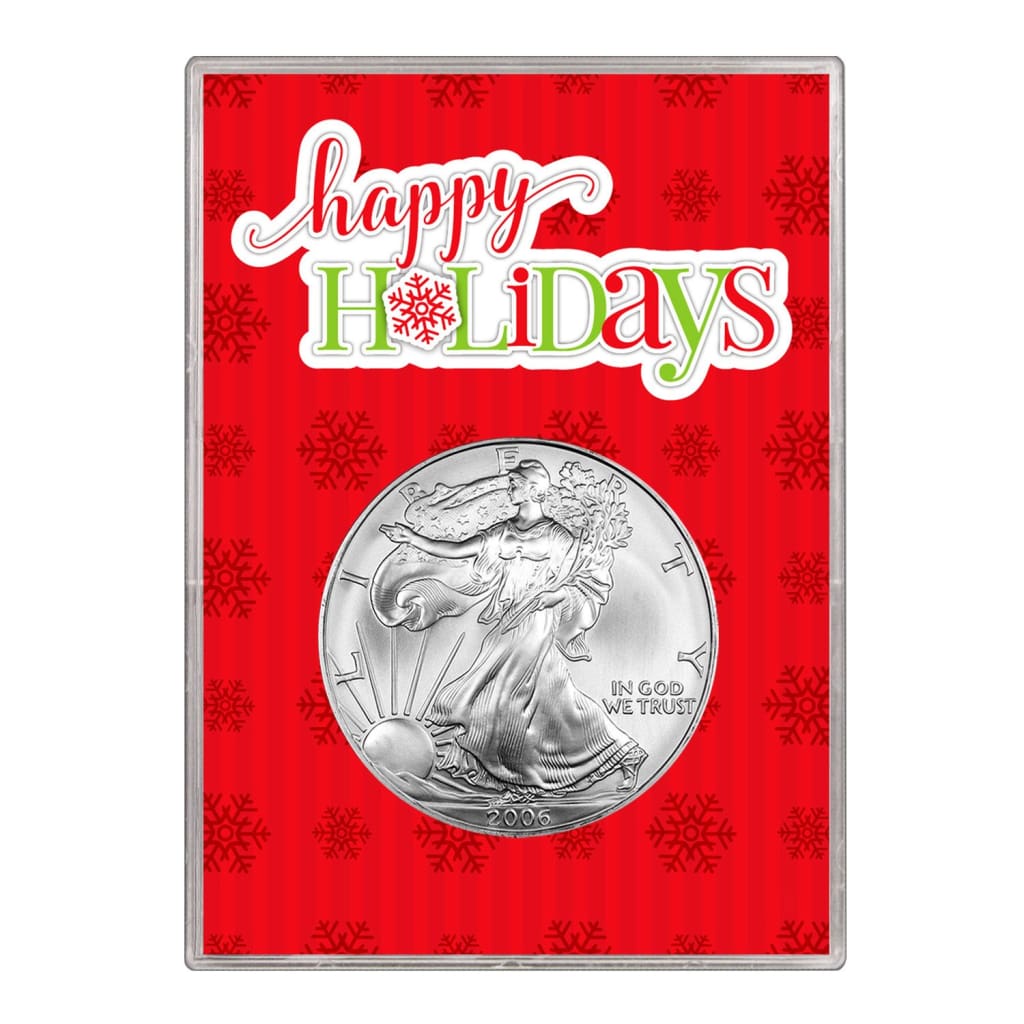 2006 $1 American Silver Eagle Gift Holder Happy Holidays Design