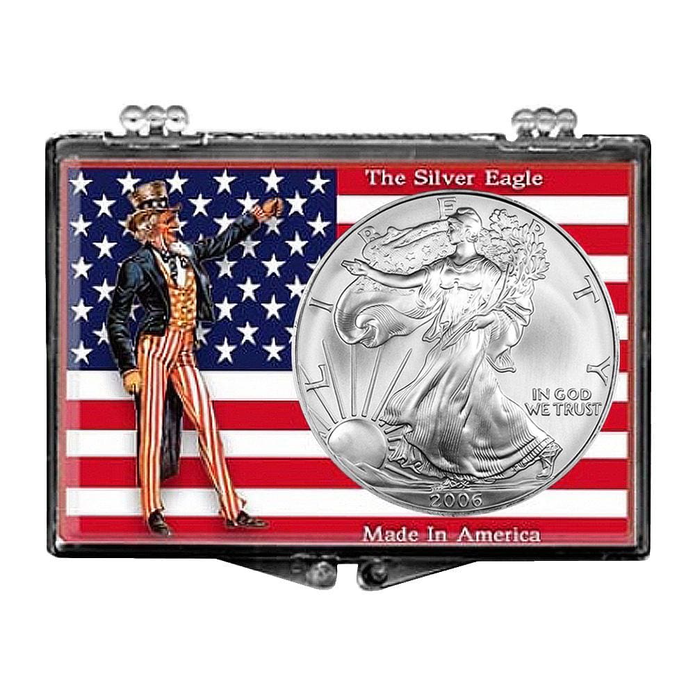 2006 $1 American Silver Eagle Snaplock Holder - Uncle Sam with Flag Design