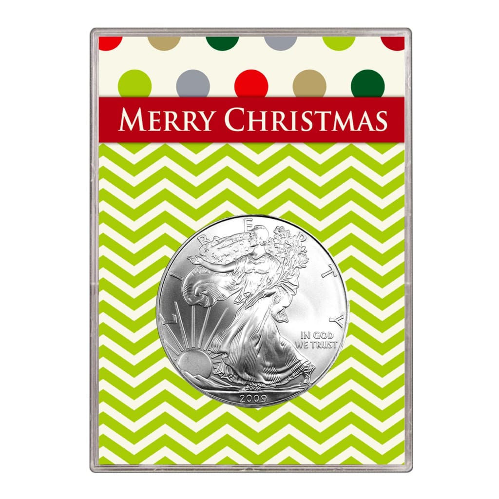 2009 $1 American Silver Eagle Gift Holder Merry Christmas Design