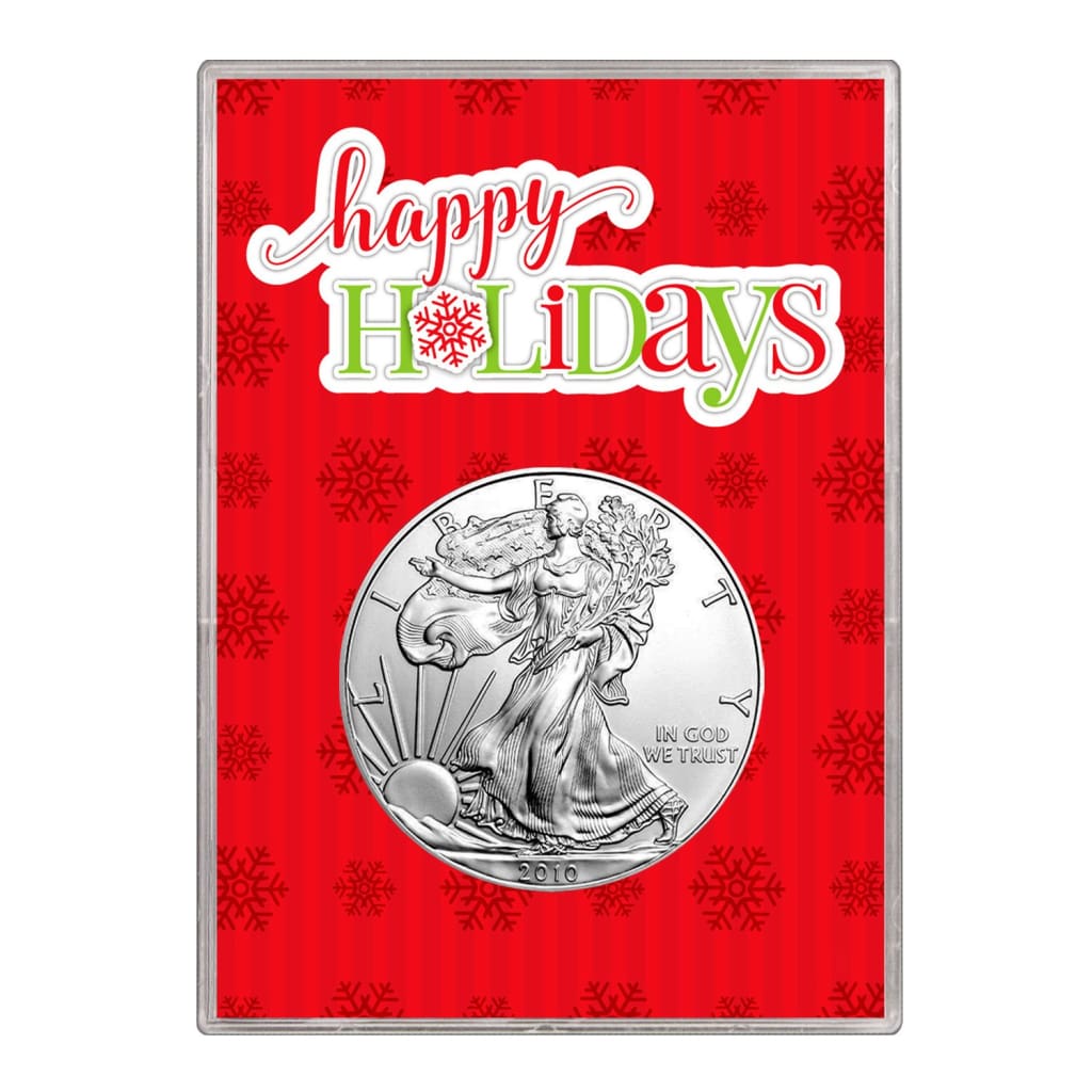 2010 $1 American Silver Eagle Gift Holder Happy Holidays Design