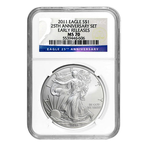 2011 $1 American Silver Eagle MS70 NGC - 25th Anniversary - Early Rele ...