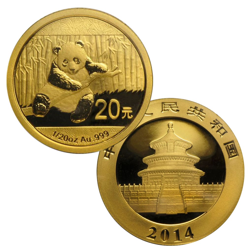 2014 China Panda Bear 1/20 oz .9999 pure Gold Coin.