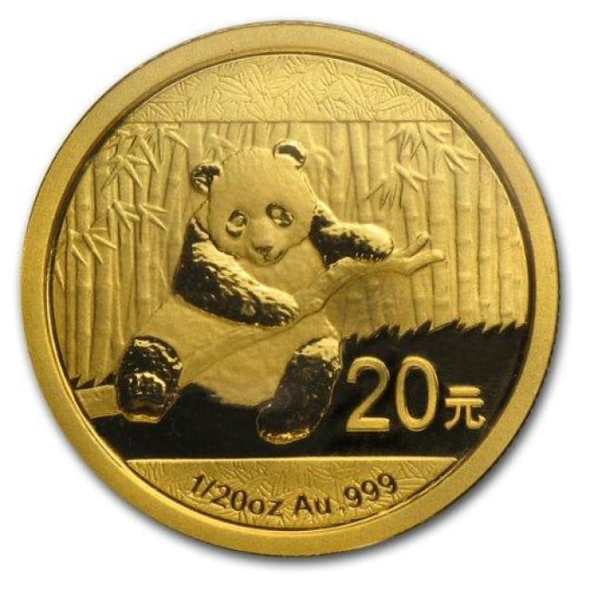 2014 China Panda Bear 1/20 oz .9999 pure Gold Coin.