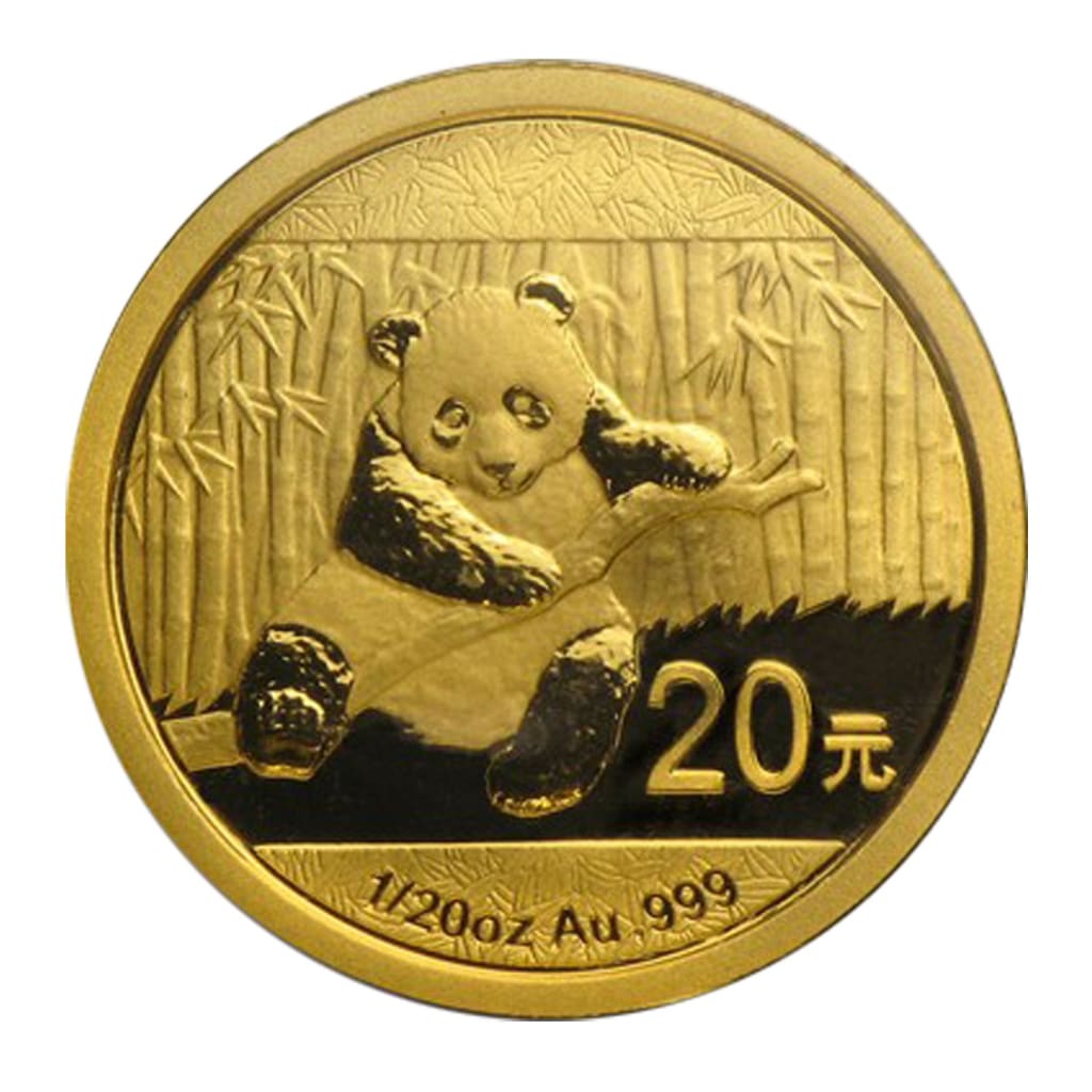 2014 China Panda Bear 1/20 oz .9999 pure Gold Coin.