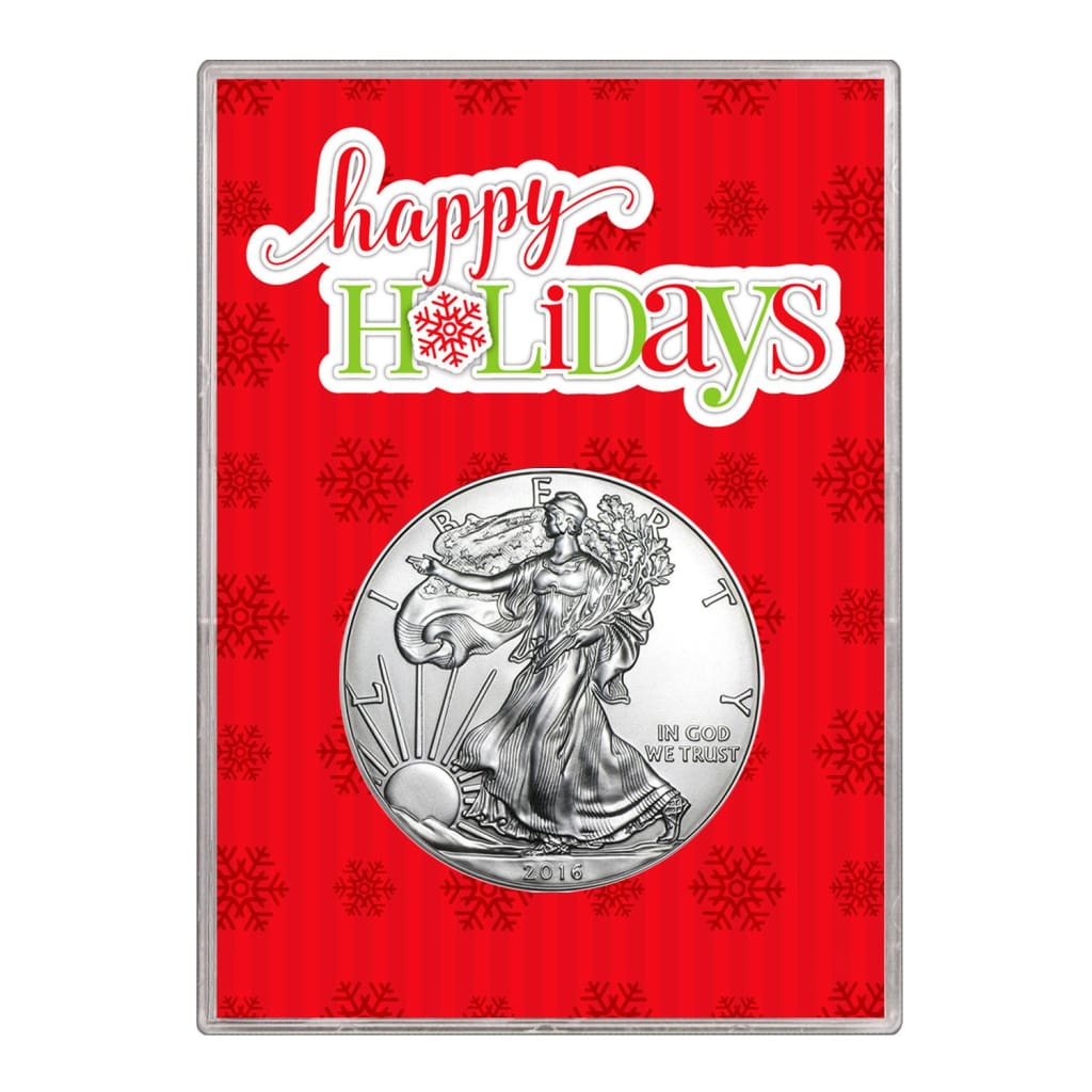 2016 $1 American Silver Eagle Gift Holder Happy Holidays Design