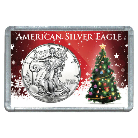 2016 $1 American Silver Eagle with Christmas Tree Holiday Gift Holder