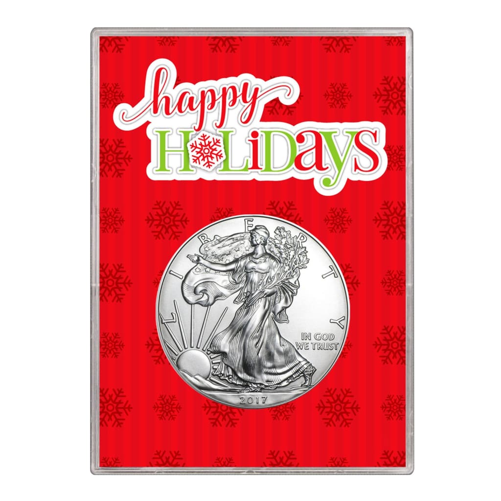 2017 $1 American Silver Eagle Gift Holder Happy Holidays Design