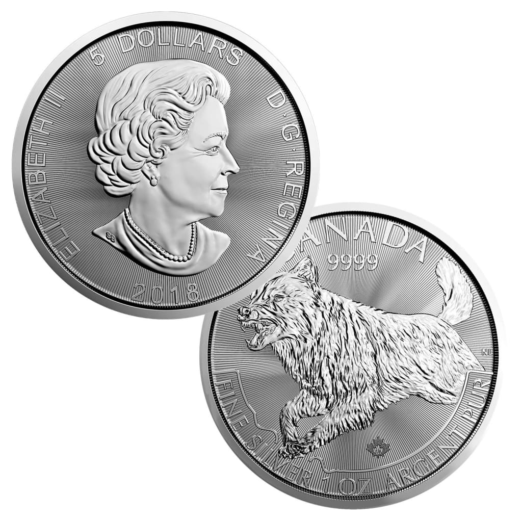 2018 1 Oz .9999 Silver Royal $5 Canadian Mint Wolf (Predator)