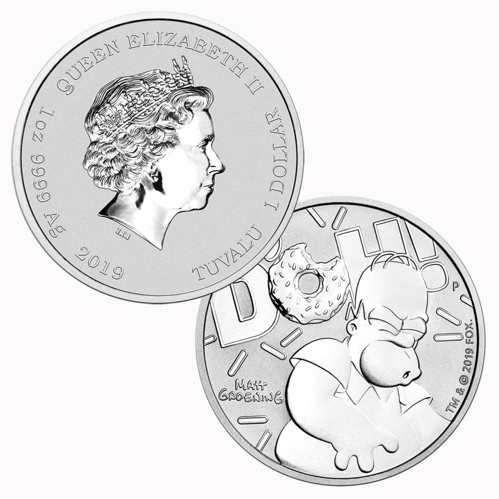 2019 Tuvalu $1 - 1 oz .9999 Silver Homer Simpson BU