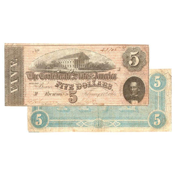 1864 Confederate States 5 dollar Note