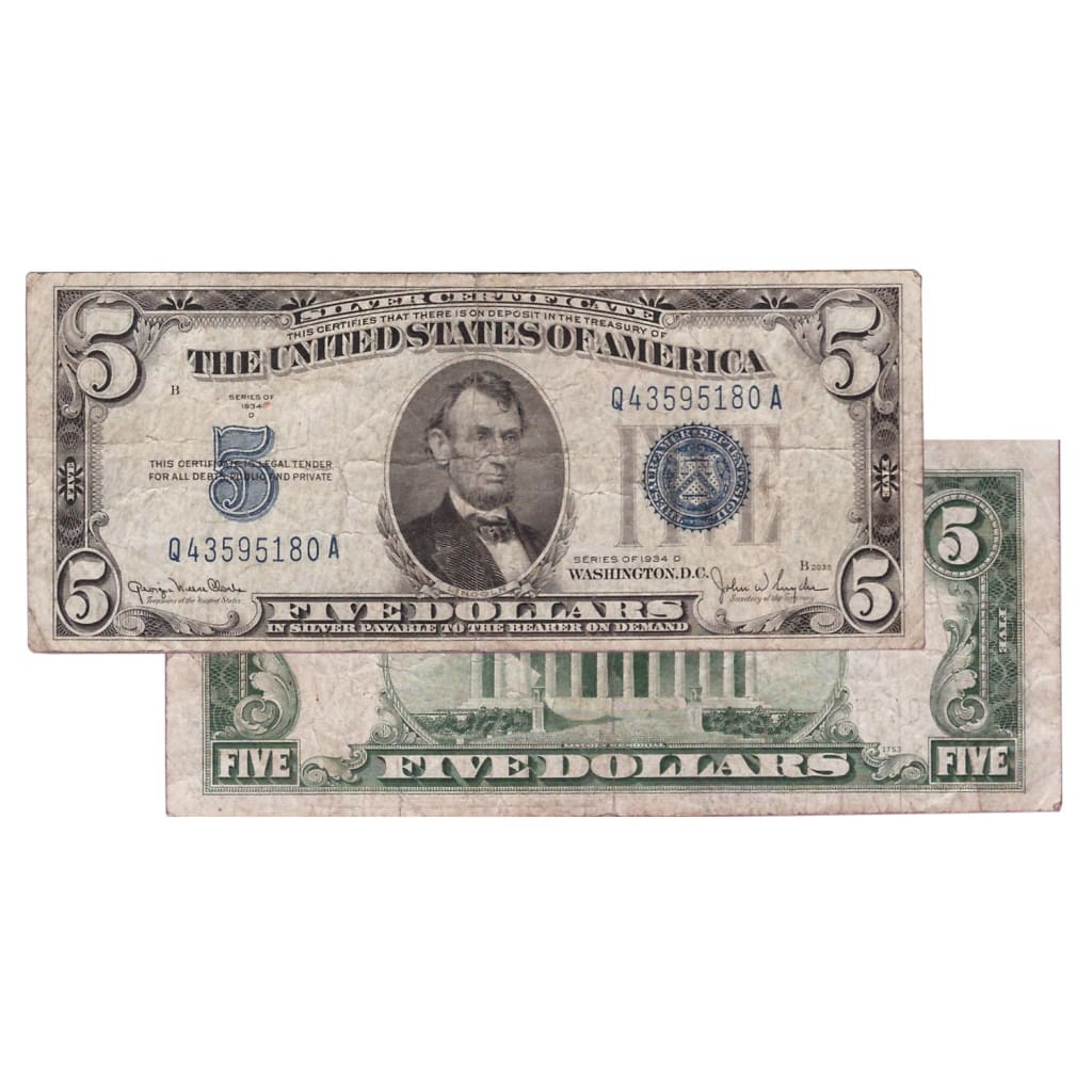 $5 - 1934 Blue Seal Silver Certificate - Very Good