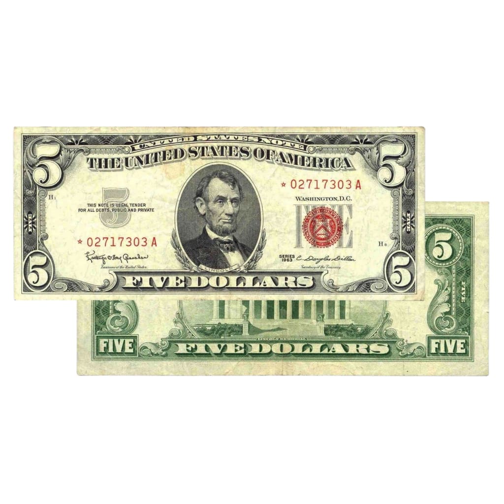 $5 - 1963 Red Seal FRN Star Note - About Uncirculated