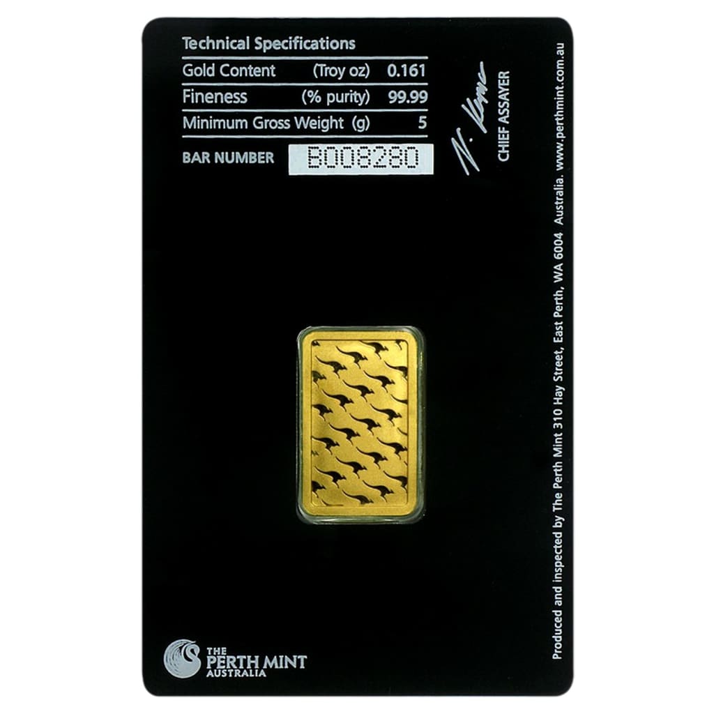 5 Gram .9999 Gold Bar - Perth Mint - In Assay Card