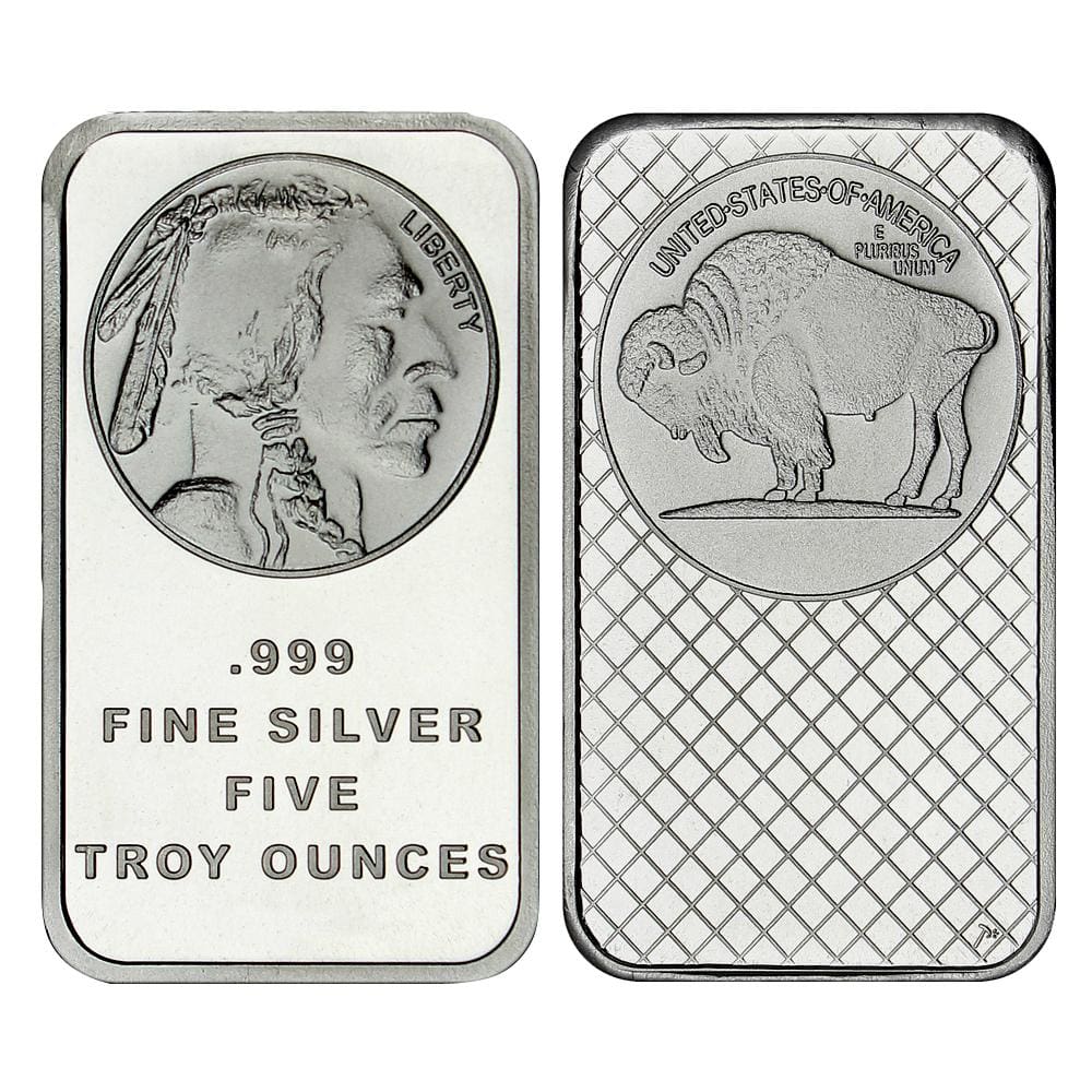 5 Ounce Silvertowne Mint .999 Silver Buffalo Bar