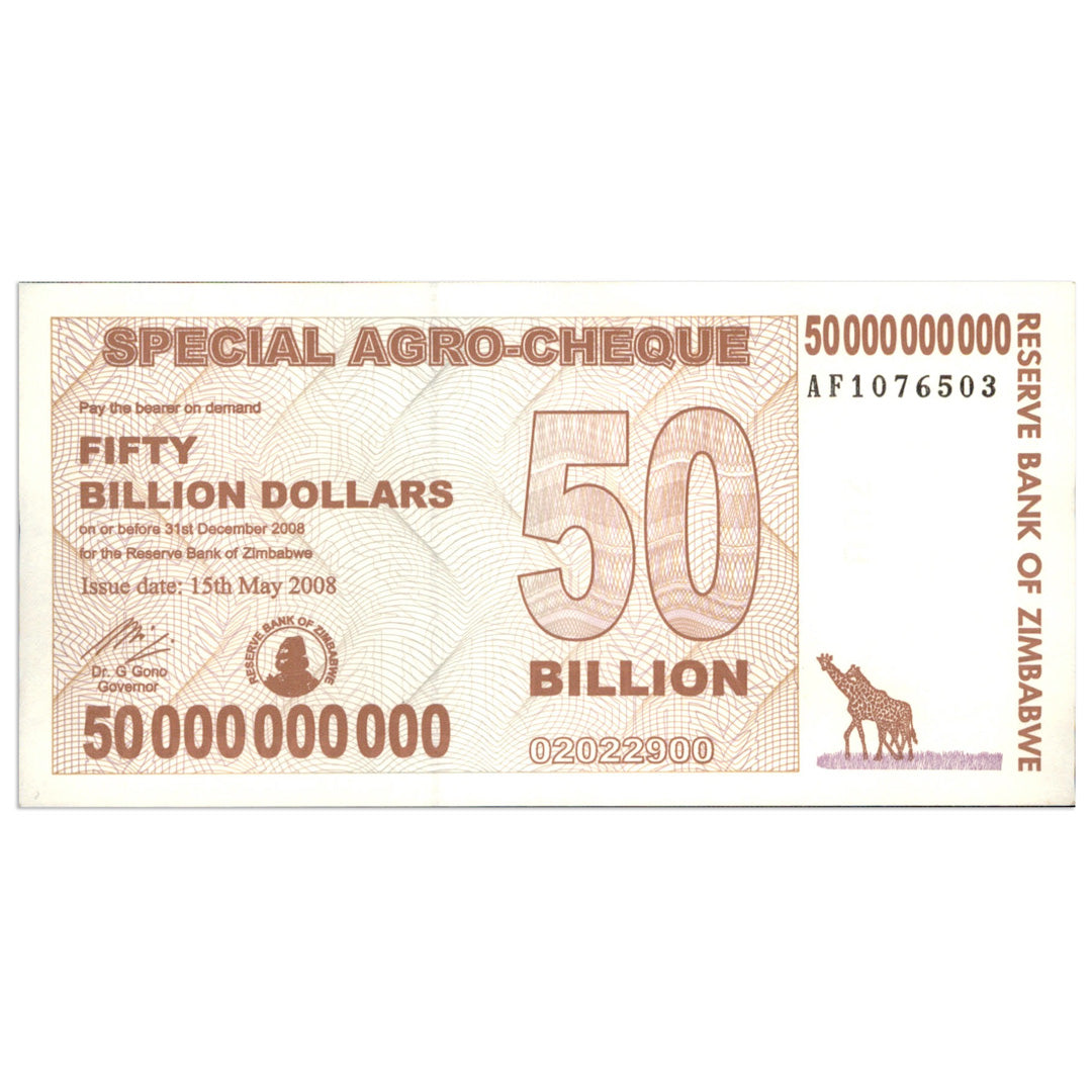 50 Billion Zimbabwe AGRO-CHEQUE BRICK of 1,000 CIRCULATED 2008