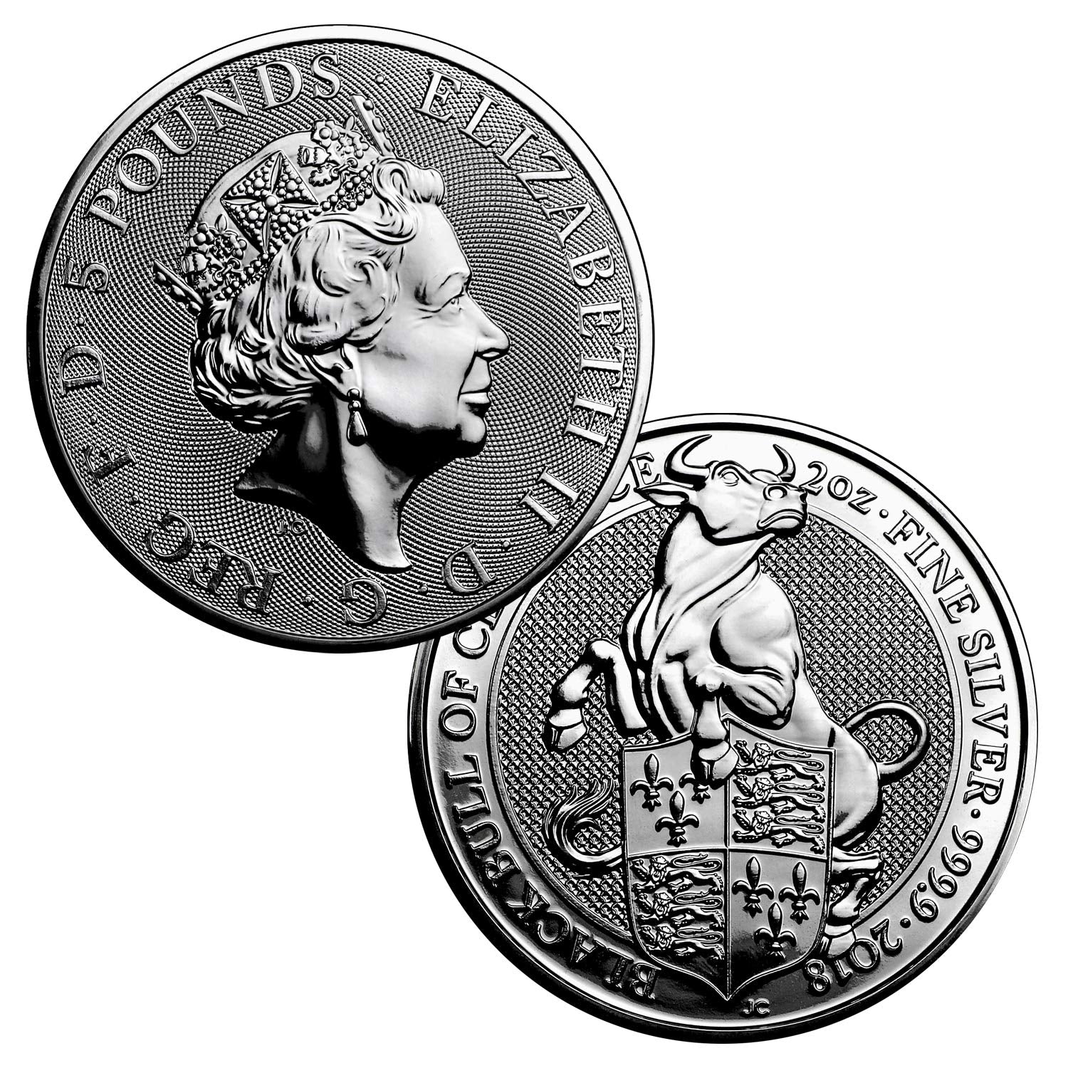 2018 Great Britain £5 2 oz .9999  Silver Queen's Beasts The Black Bull