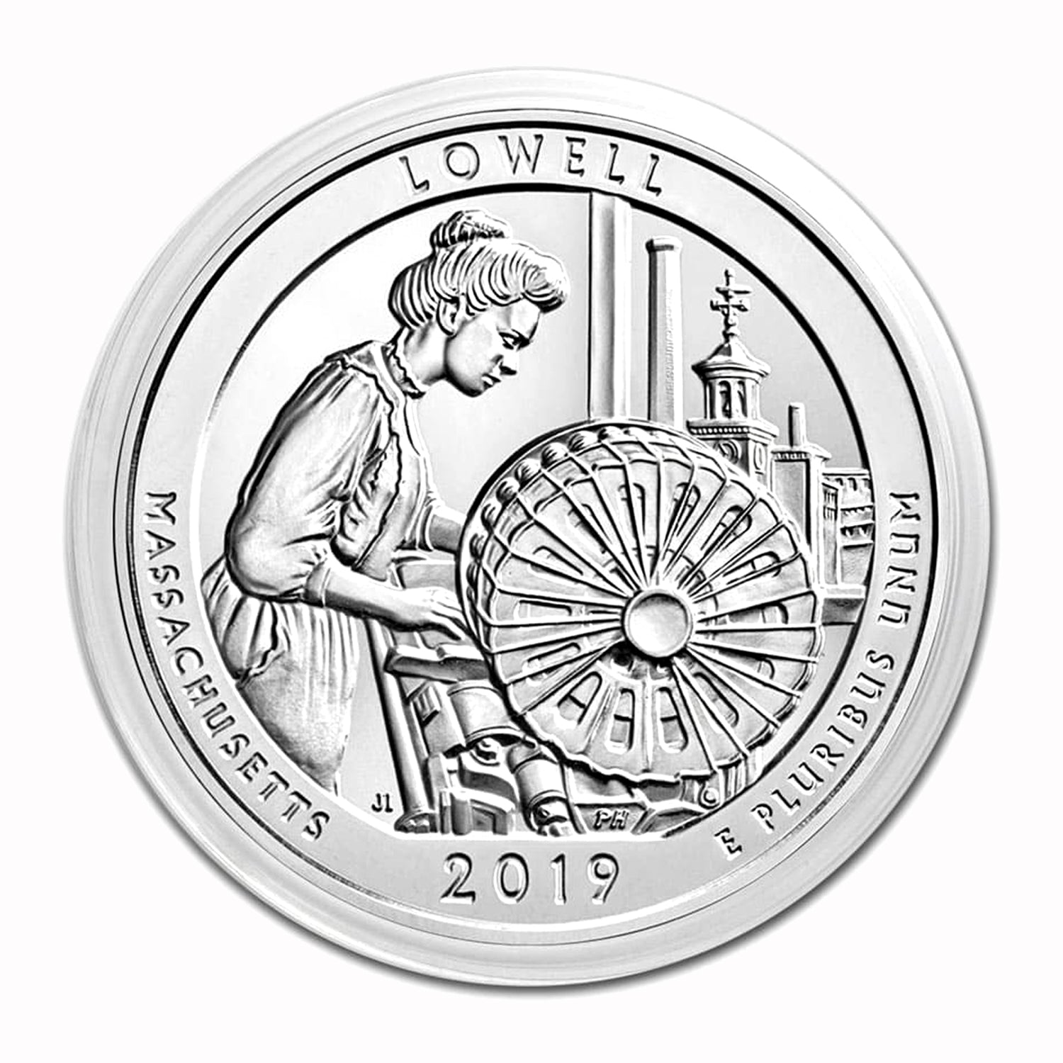 2019 $.25 5 oz Silver America the Beautiful Lowell National Historical Park, Massachusetts