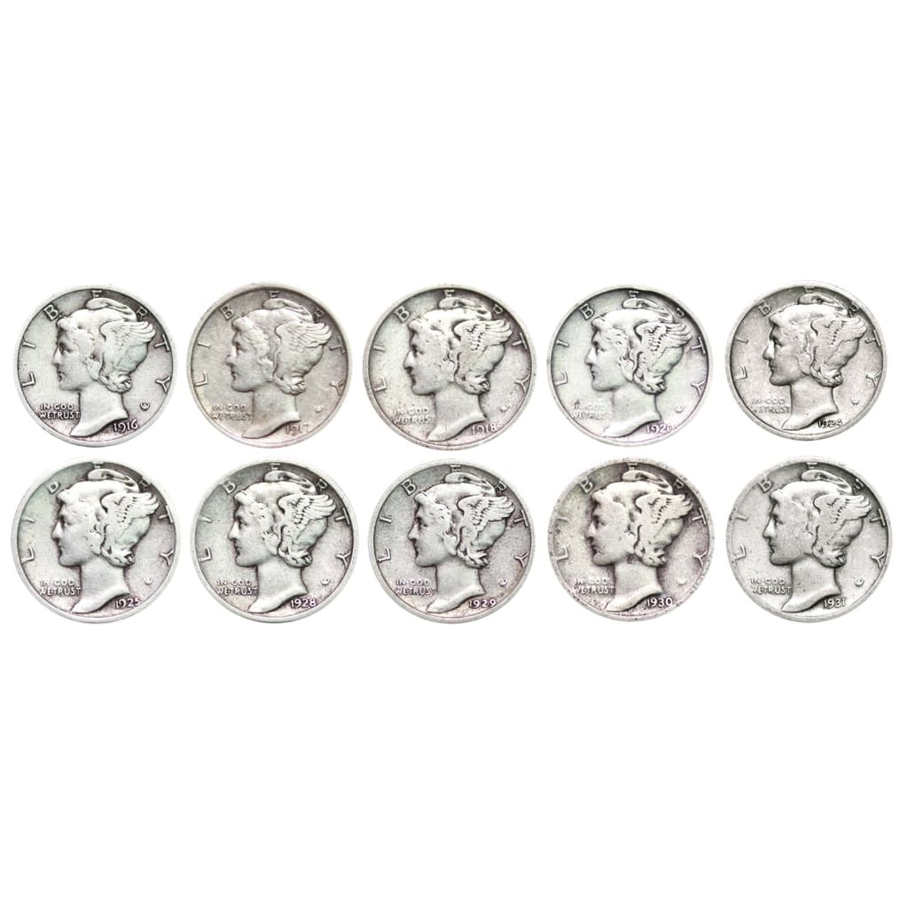 Set of 10 - 90% Silver Mercury Dimes (EF/XF)