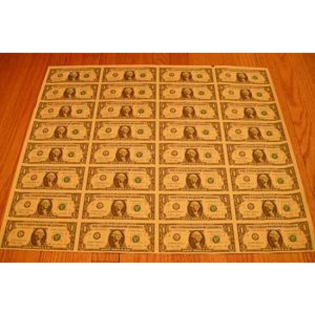 Uncut Sheet of 32 USA $1 Bills - 2009 Series