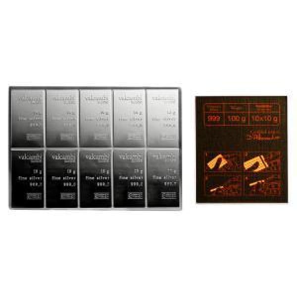 Valcambi Suisse 100 Gram (10 Gram X 10 Gram) Silver Bars